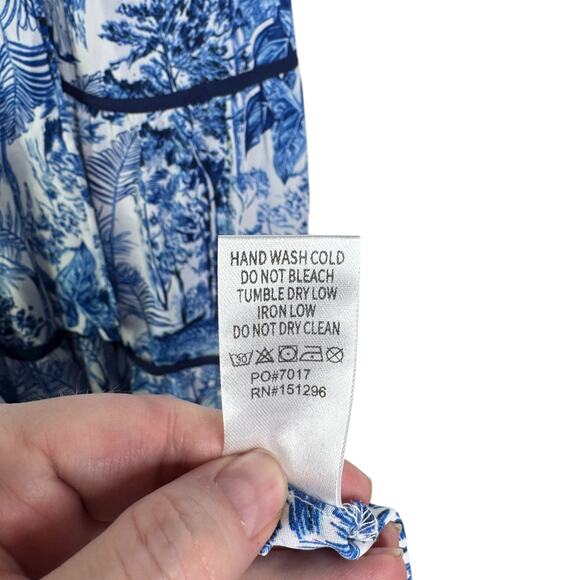 NWT The Sang Boutique Blue & White Tropical Floral Tiered Maxi Dress Large Long - Picture 12 of 16